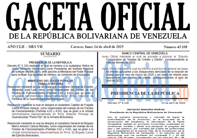 Gaceta Oficial, Gaceta 43108, Gaceta 43108 HD, Gaceta #43108, Gaceta Oficial Venezuela #43108