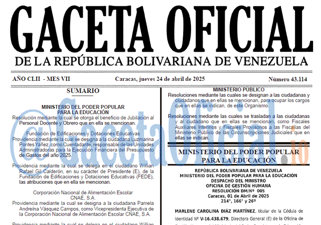 Gaceta Oficial, Gaceta 43114, Gaceta 43114 HD, Gaceta #43114, Gaceta Oficial Venezuela #43114