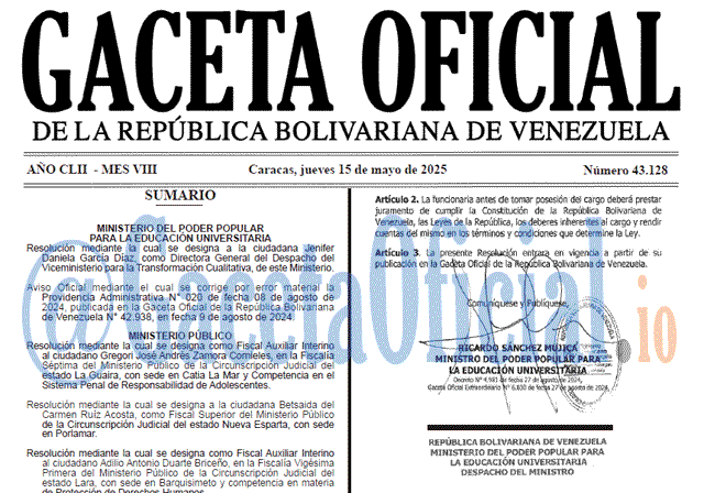 Gaceta Oficial, Gaceta 43128, Gaceta 43128 HD, Gaceta #43128, Gaceta Oficial Venezuela #43128