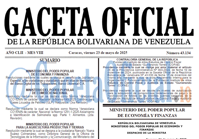 Venezuela Gaceta Oficial 43134 del 23 mayo 2025 Gaceta Oficial, Gaceta 43134, Gaceta 43134 HD, Gaceta #43134, Gaceta Oficial Venezuela #43134