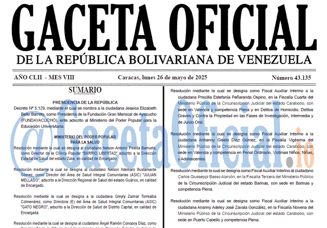 Gaceta Oficial, Gaceta 43135, Gaceta 43135 HD, Gaceta #43135, Gaceta Oficial Venezuela #43135