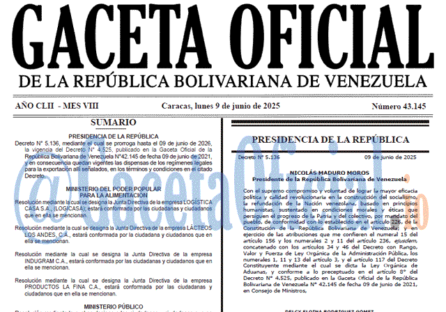 Gaceta Oficial, Gaceta 43145, Gaceta 43145 HD, Gaceta #43145, Gaceta Oficial Venezuela #43145