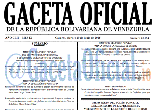 Gaceta Oficial, Gaceta 43154, Gaceta 43154 HD, Gaceta #43154, Gaceta Oficial Venezuela #43154