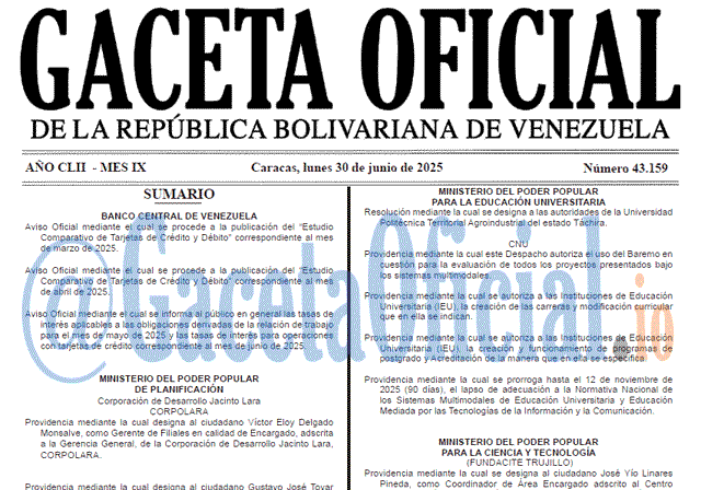 Gaceta Oficial, Gaceta 43159, Gaceta 43159 HD, Gaceta #43159, Gaceta Oficial Venezuela #43159