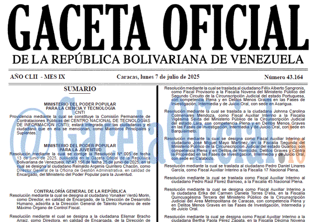 Gaceta Oficial, Gaceta 43164, Gaceta 43164 HD, Gaceta #43164, Gaceta Oficial Venezuela #43164