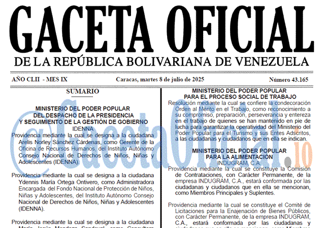 Venezuela Gaceta Oficial 43165 del 8 julio 2025 Gaceta Oficial, Gaceta 43165, Gaceta 43165 HD, Gaceta #43165, Gaceta Oficial Venezuela #43165