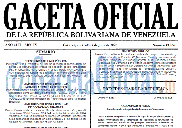 Gaceta Oficial, Gaceta 43166, Gaceta 43166 HD, Gaceta #43166, Gaceta Oficial Venezuela #43166