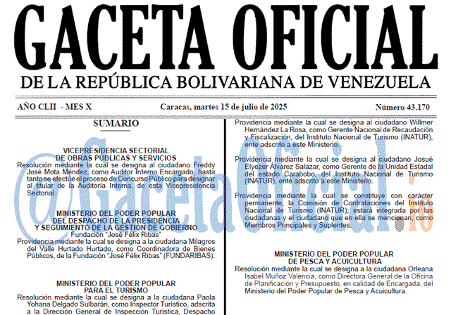 Gaceta Oficial, Gaceta 43170, Gaceta 43170 HD, Gaceta #43170, Gaceta Oficial Venezuela #43170