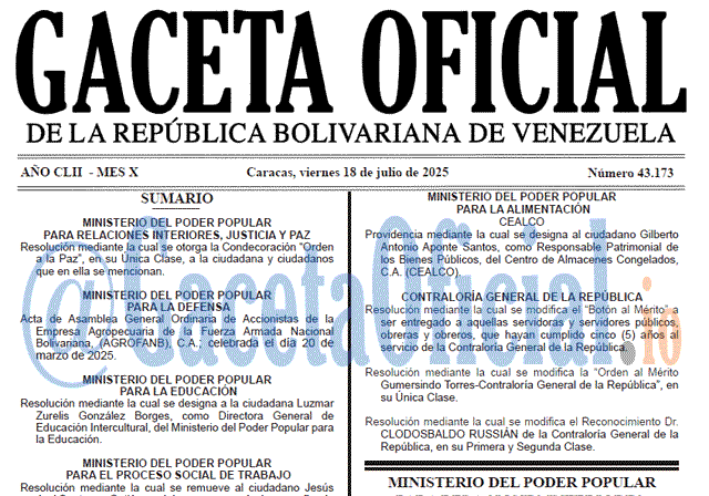 Venezuela Gaceta Oficial 43173 del 18 julio 2025 Gaceta Oficial, Gaceta 43173, Gaceta 43173 HD, Gaceta #43173, Gaceta Oficial Venezuela #43173