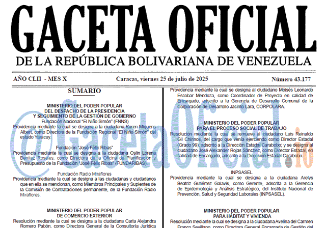 Venezuela Gaceta Oficial 43177 del 25 julio 2025 Gaceta Oficial, Gaceta 43177, Gaceta 43177 HD, Gaceta #43177, Gaceta Oficial Venezuela #43177