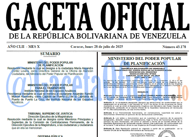 Gaceta Oficial, Gaceta 43178, Gaceta 43178 HD, Gaceta #43178, Gaceta Oficial Venezuela #43178