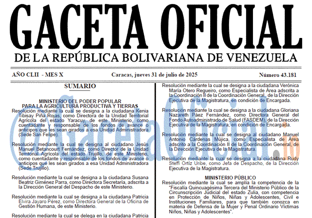Venezuela Gaceta Oficial 43181 del 31 julio 2025 Gaceta Oficial, Gaceta 43181, Gaceta 43181 HD, Gaceta #43181, Gaceta Oficial Venezuela #43181