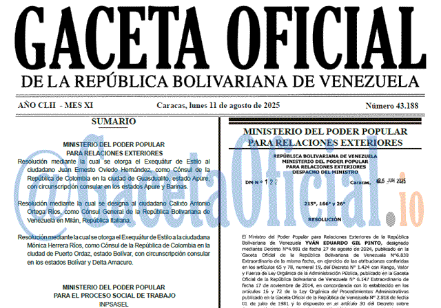 Gaceta Oficial, Gaceta 43188, Gaceta 43188 HD, Gaceta #43188, Gaceta Oficial Venezuela #43188