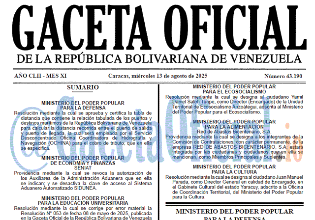 Gaceta Oficial, Gaceta 43190, Gaceta 43190 HD, Gaceta #43190, Gaceta Oficial Venezuela #43190