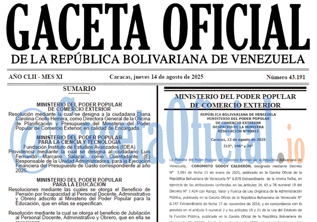 Gaceta Oficial, Gaceta 43191, Gaceta 43191 HD, Gaceta #43191, Gaceta Oficial Venezuela #43191