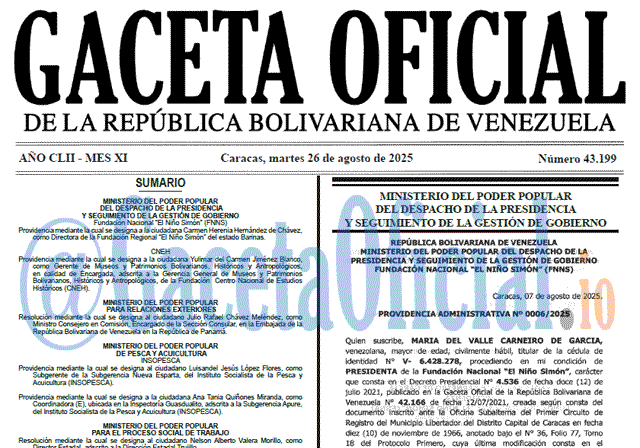 Venezuela Gaceta Oficial 43199 del 26 agosto 2025 Gaceta Oficial, Gaceta 43199, Gaceta 43199 HD, Gaceta #43199, Gaceta Oficial Venezuela #43199