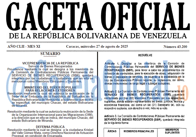Venezuela Gaceta Oficial 43200 del 27 agosto 2025 Gaceta Oficial, Gaceta 43200, Gaceta 43200 HD, Gaceta #43200, Gaceta Oficial Venezuela #43200