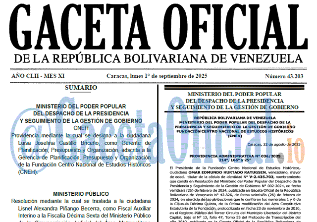 Gaceta Oficial, Gaceta 43203, Gaceta 43203 HD, Gaceta #43203, Gaceta Oficial Venezuela #43203
