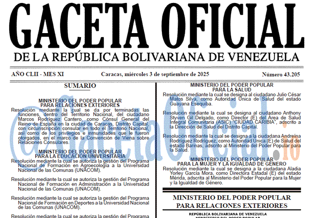 Gaceta Oficial, Gaceta 43205, Gaceta 43205 HD, Gaceta #43205, Gaceta Oficial Venezuela #43205