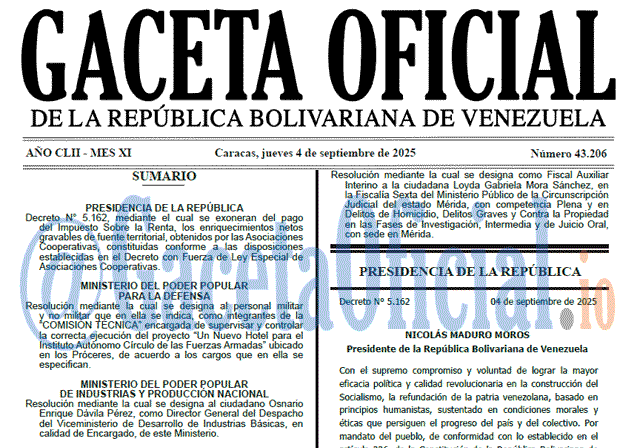 Venezuela Gaceta Oficial 43206 del 4 septiembre 2025 Gaceta Oficial, Gaceta 43206, Gaceta 43206 HD, Gaceta #43206, Gaceta Oficial Venezuela #43206