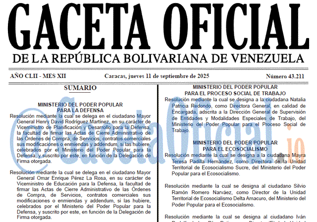 Venezuela Gaceta Oficial 43211 del 11 septiembre 2025 Gaceta Oficial, Gaceta 43211, Gaceta 43211 HD, Gaceta #43211, Gaceta Oficial Venezuela #43211