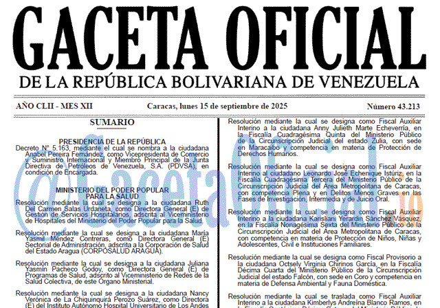 Venezuela Gaceta Oficial 43213 del 15 septiembre 2025 Gaceta Oficial, Gaceta 43213, Gaceta 43213 HD, Gaceta #43213, Gaceta Oficial Venezuela #43213