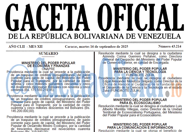 Venezuela Gaceta Oficial 43214 del 16 septiembre 2025 Gaceta Oficial, Gaceta 43214, Gaceta 43214 HD, Gaceta #43214, Gaceta Oficial Venezuela #43214