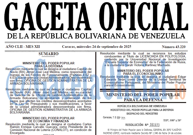 Venezuela Gaceta Oficial 43220 del 24 septiembre 2025 Gaceta Oficial, Gaceta 43220, Gaceta 43220 HD, Gaceta #43220, Gaceta Oficial Venezuela #43220
