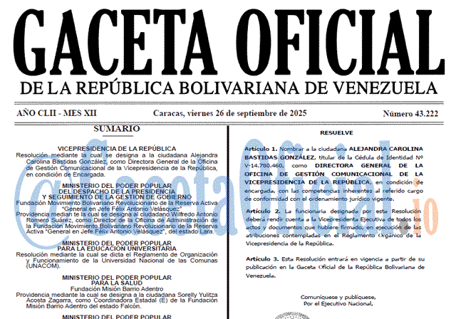 Venezuela Gaceta Oficial 43222 del 26 septiembre 2025 Gaceta Oficial, Gaceta 43222, Gaceta 43222 HD, Gaceta #43222, Gaceta Oficial Venezuela #43222