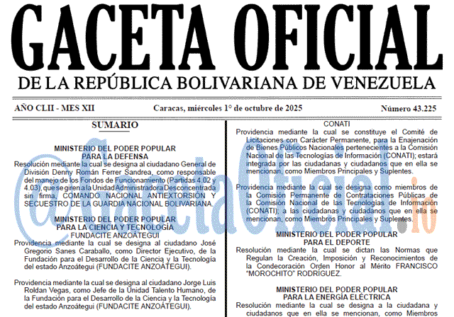 Gaceta Oficial, Gaceta 43225, Gaceta 43225 HD, Gaceta #43225, Gaceta Oficial Venezuela #43225
