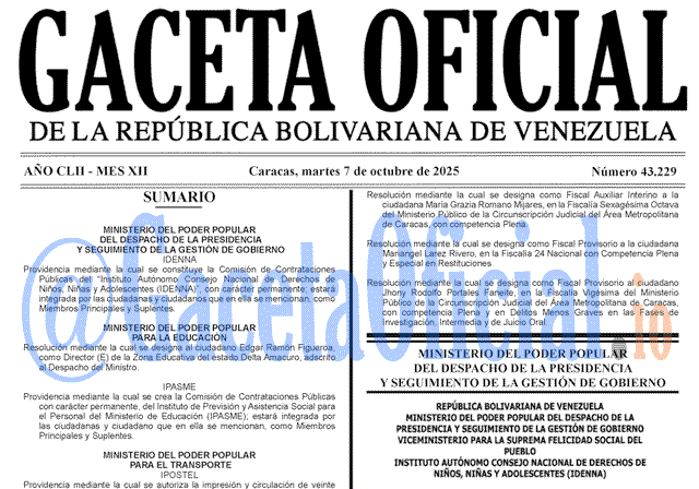 Gaceta Oficial, Gaceta 43229, Gaceta 43229 HD, Gaceta #43229, Gaceta Oficial Venezuela #43229