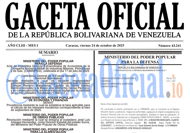 Gaceta Oficial, Gaceta 43241, Gaceta 43241 HD, Gaceta #43241, Gaceta Oficial Venezuela #43241