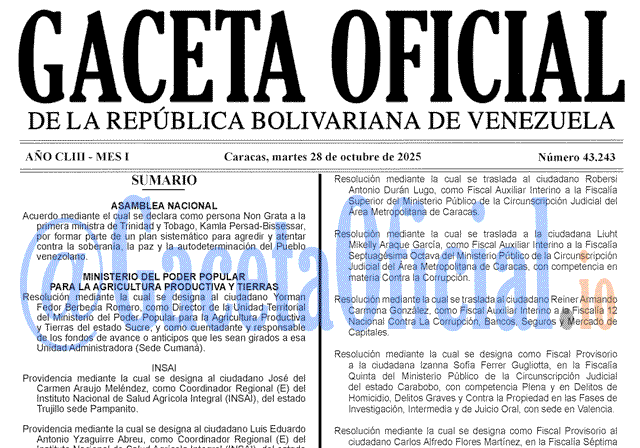 Venezuela Gaceta Oficial 43243 del 28 octubre 2025 Gaceta Oficial, Gaceta 43243, Gaceta 43243 HD, Gaceta #43243, Gaceta Oficial Venezuela #43243