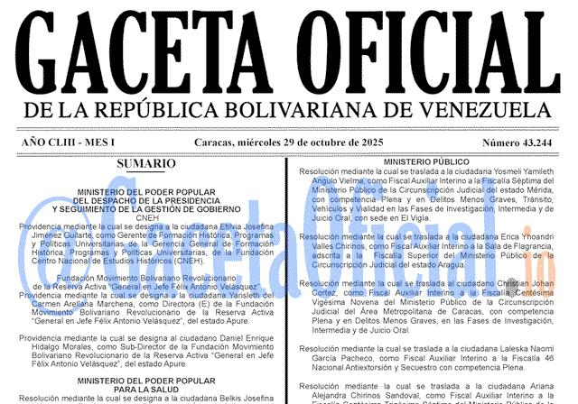 Gaceta Oficial, Gaceta 43244, Gaceta 43244 HD, Gaceta #43244, Gaceta Oficial Venezuela #43244