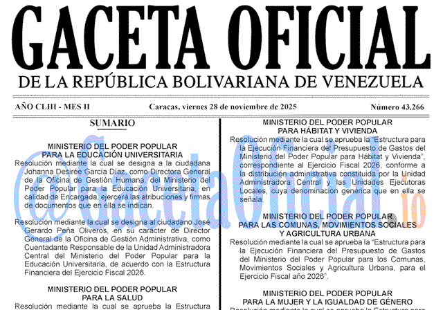 Venezuela Gaceta Oficial 43266 del 28 noviembre 2025 Gaceta Oficial, Gaceta 43266, Gaceta 43266 HD, Gaceta #43266, Gaceta Oficial Venezuela #43266
