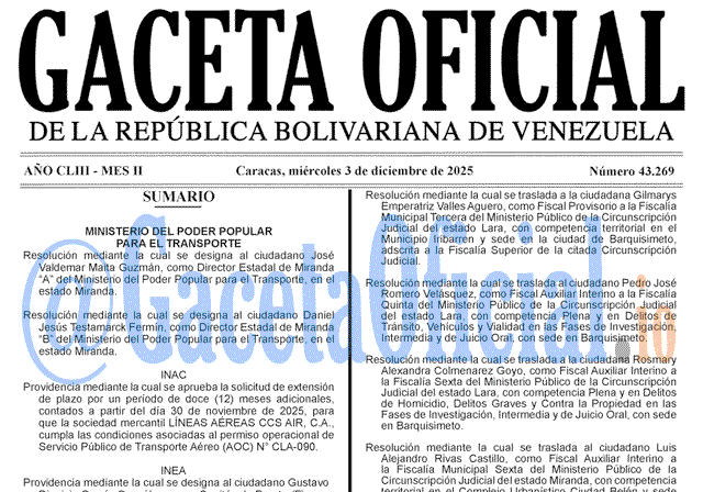 Venezuela Gaceta Oficial 43269 del 3 diciembre 2025 Gaceta Oficial, Gaceta 43269, Gaceta 43269 HD, Gaceta #43269, Gaceta Oficial Venezuela #43269