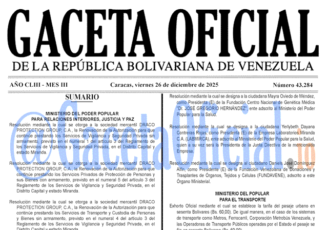 Venezuela Gaceta Oficial 43284 del 26 diciembre 2025 Gaceta Oficial, Gaceta 43284, Gaceta 43284 HD, Gaceta #43284, Gaceta Oficial Venezuela #43284
