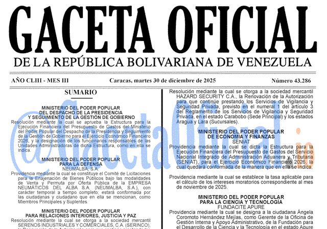 Gaceta Oficial, Gaceta 43286, Gaceta 43286 HD, Gaceta #43286, Gaceta Oficial Venezuela #43286
