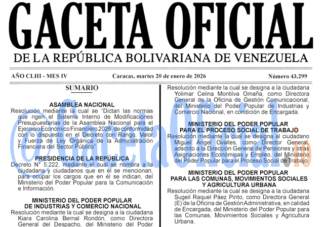 Venezuela Gaceta Oficial 43299 del 20 enero 2026 Gaceta Oficial, Gaceta 43299, Gaceta 43299 HD, Gaceta #43299, Gaceta Oficial Venezuela #43299