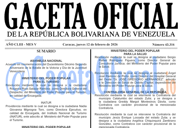 Venezuela Gaceta Oficial 43316 del 12 febrero 2026 Gaceta Oficial, Gaceta 43316, Gaceta 43316 HD, Gaceta #43316, Gaceta Oficial Venezuela #43316