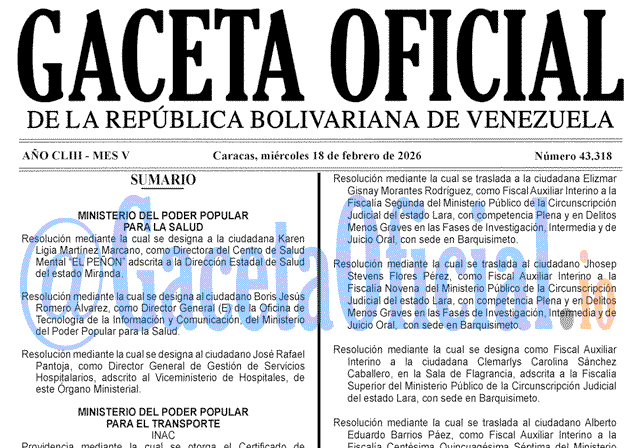 Venezuela Gaceta Oficial 43318 del 18 febrero 2026 Gaceta Oficial, Gaceta 43318, Gaceta 43318 HD, Gaceta #43318, Gaceta Oficial Venezuela #43318