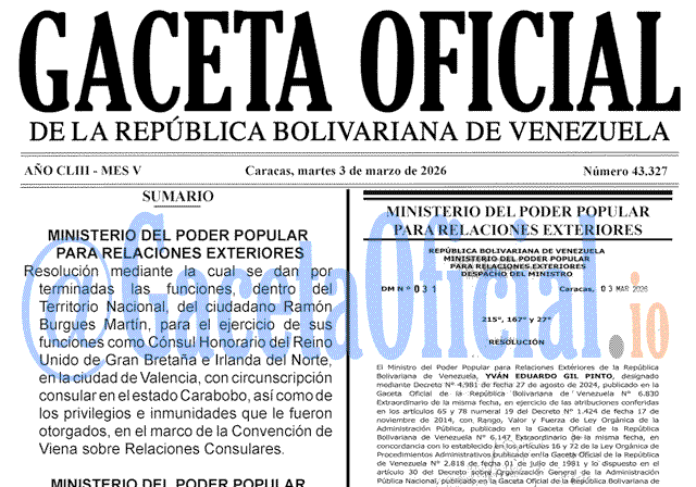 Venezuela Gaceta Oficial 43327 del 3 marzo 2026 Gaceta Oficial, Gaceta 43327, Gaceta 43327 HD, Gaceta #43327, Gaceta Oficial Venezuela #43327