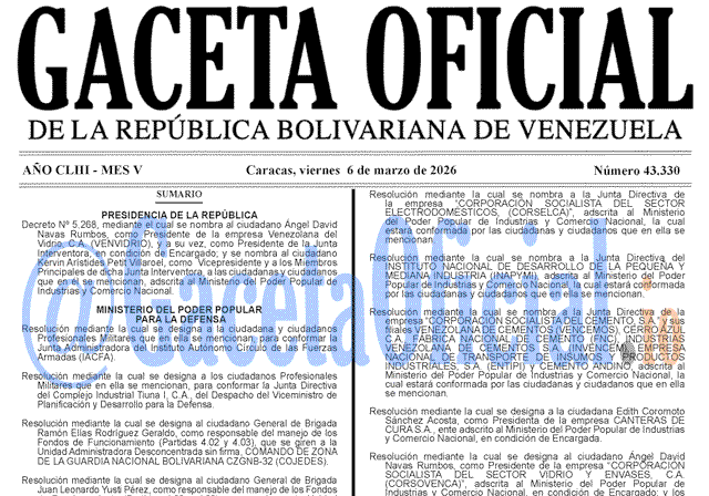Gaceta Oficial, Gaceta 43330, Gaceta 43330 HD, Gaceta #43330, Gaceta Oficial Venezuela #43330