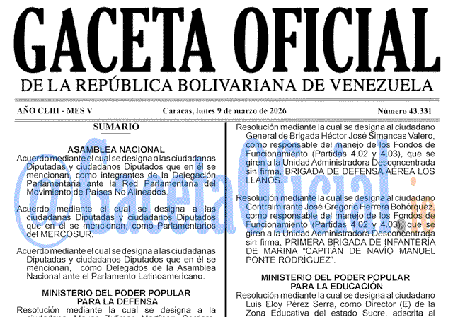 Venezuela Gaceta Oficial 43331 del 9 marzo 2026 Gaceta Oficial, Gaceta 43331, Gaceta 43331 HD, Gaceta #43331, Gaceta Oficial Venezuela #43331