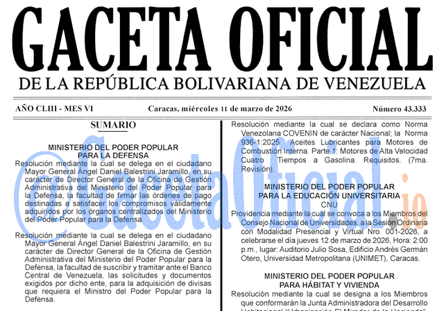 Venezuela Gaceta Oficial 43333 del 11 marzo 2026 Gaceta Oficial, Gaceta 43333, Gaceta 43333 HD, Gaceta #43333, Gaceta Oficial Venezuela #43333