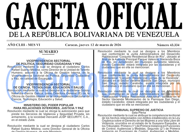 Venezuela Gaceta Oficial 43334 del 12 marzo 2026 Gaceta Oficial, Gaceta 43334, Gaceta 43334 HD, Gaceta #43334, Gaceta Oficial Venezuela #43334