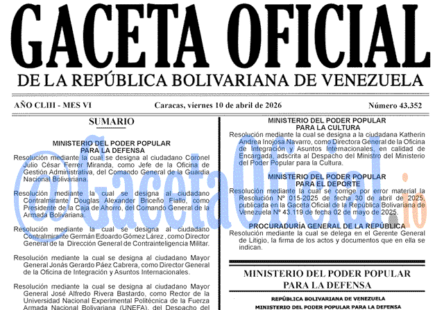 Gaceta Oficial, Gaceta 43352, Gaceta 43352 HD, Gaceta #43352, Gaceta Oficial Venezuela #43352