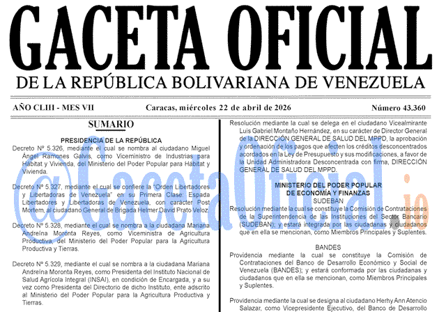 Venezuela Gaceta Oficial 43360 del 22 abril 2026 Gaceta Oficial, Gaceta 43360, Gaceta 43360 HD, Gaceta #43360, Gaceta Oficial Venezuela #43360