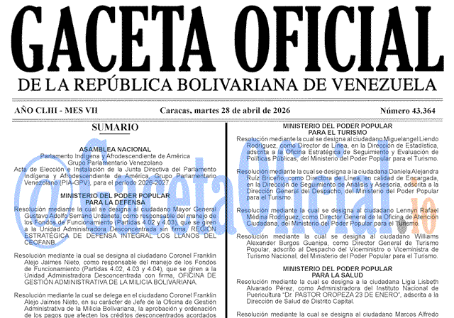 Gaceta Oficial, Gaceta 43364, Gaceta 43364 HD, Gaceta #43364, Gaceta Oficial Venezuela #43364
