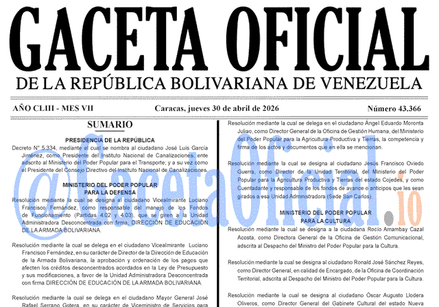 Gaceta Oficial, Gaceta 43366, Gaceta 43366 HD, Gaceta #43366, Gaceta Oficial Venezuela #43366